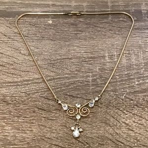 Vintage Leo Glass Signed Crystal Rhinestone Necklace 16” Long